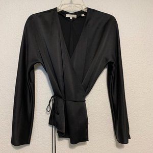 Vince XS black 100% silk wrap blouse